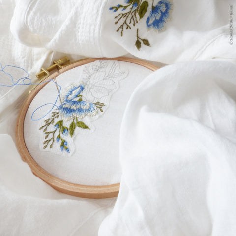 Blue Romantic Flowers - Stick and Stitch embroidery pattern - Tamar  Nahir-Yanai